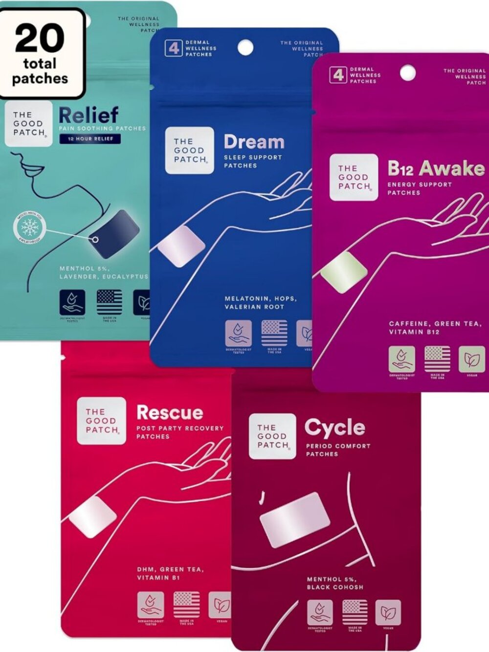 Complete Plant-Powered Variety Pack of 20 Wellness Patches for Relief & Recovery